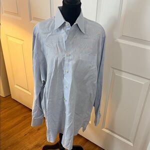 John W. Nordstrom Blue and White Micro-Check Cotton Dress Shirt 16.5/34 Office